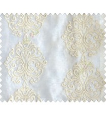 Cream on cream base beautiful vertical damask design continuous embroidery sheer curtain